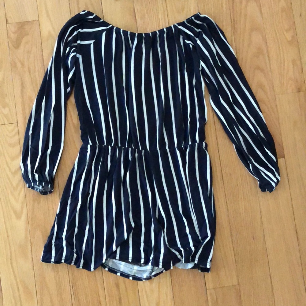 boohoo off the shoulder striped romper